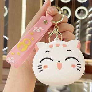 1 Piece Cute Cat PVC Metal Women'S Keychain Coin Purse White